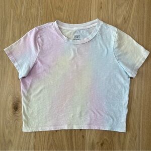 Athleta Girl Pink and Blue Short Sleeve Cropped Tee